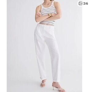 J Crew Maritime Ripstop Cotton Tapered Pant White Pleated Cuffed Sz 6